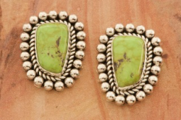 Artie Yellowhorse Genuine Gaspeite Sterling Silver Post Earrings